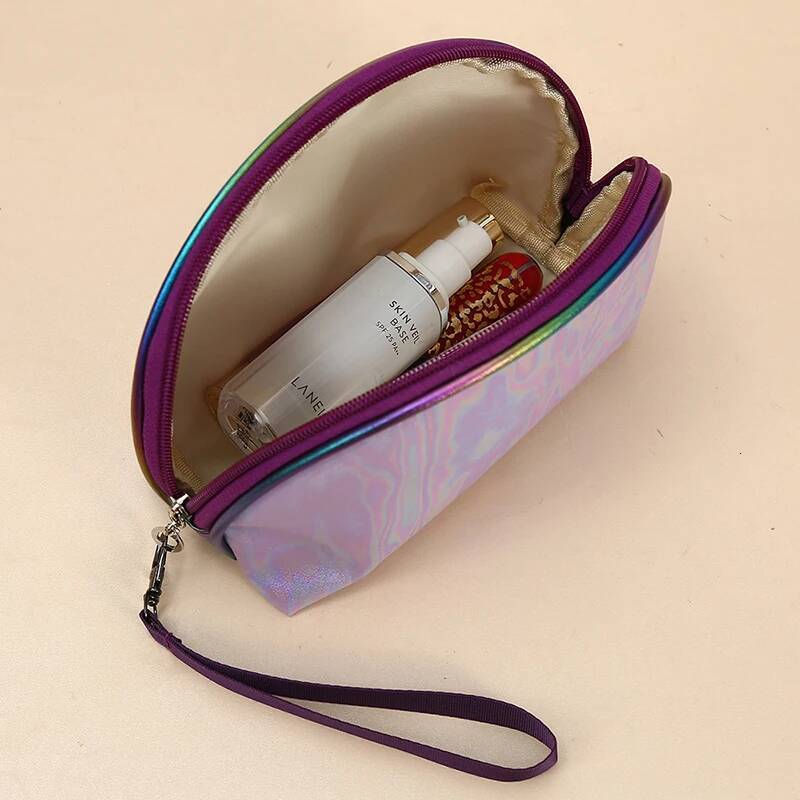 5pcs Cosmetic Bags Women PU Colorful Half Moon Shaped Large Capacity Protable Wash Bag
