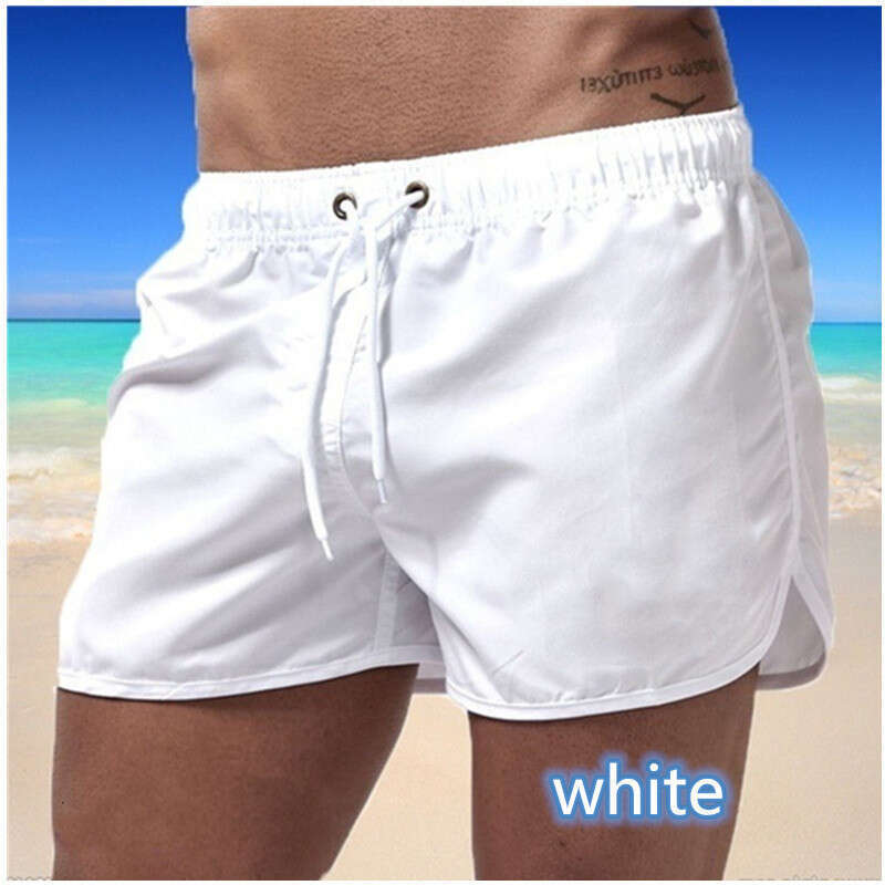 2024 Men's Solid Color Beach Three-Quarter Fashion Multi-Color Straight Loose Drawstring Sports Shorts
