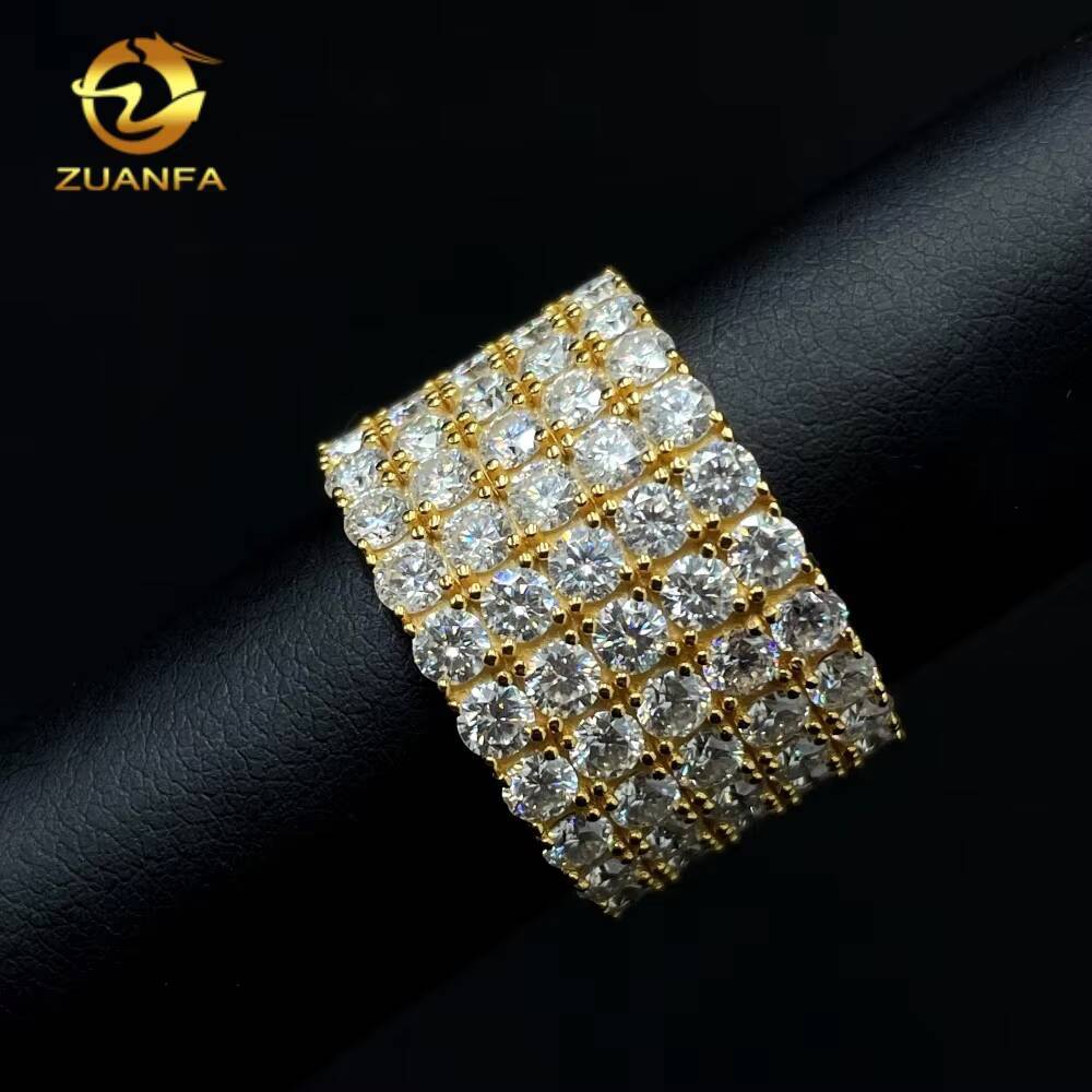 New Design Iced Out Jewelry Solid 925 Sterling Silver 18K Gold Plated Hip Hop 5 Rows Moissanite Diamond Eternity Ring for Men