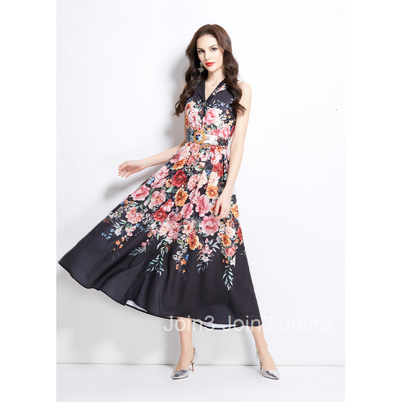 2712 Spring Summer Vacation New Floral Oil Painting Style Shirt Dress Long Dress