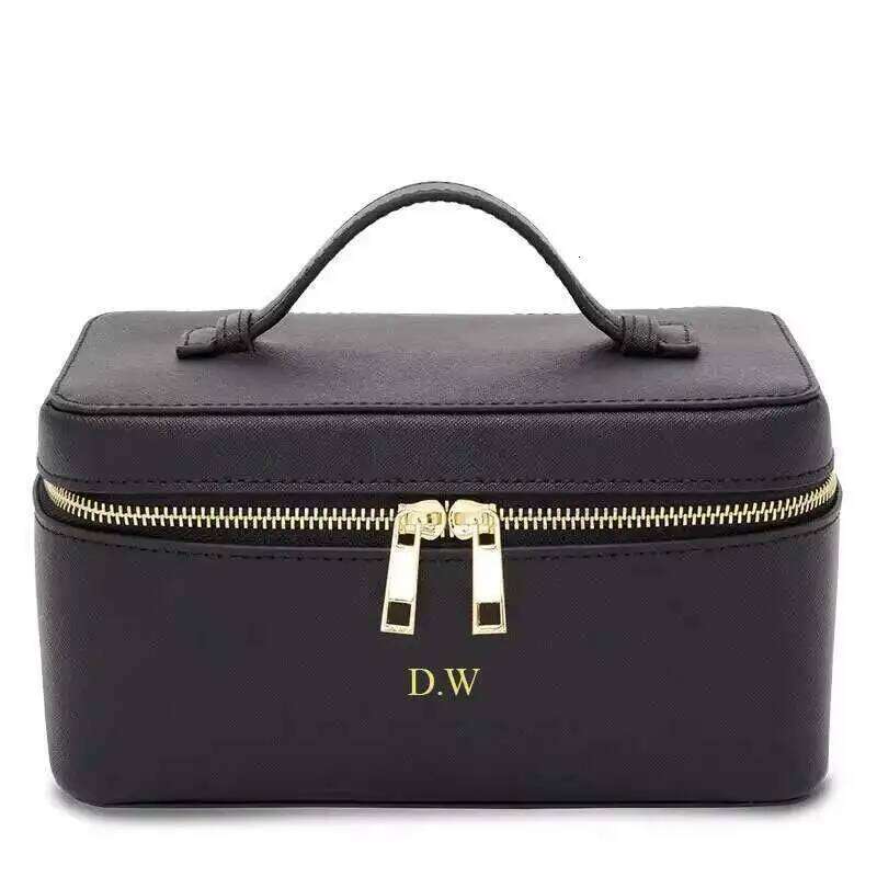 Custom Name Ladies Saffiano Split Leather Travel Toiletry Case Portable Hanging Makeup Organizer Box Cosmetic Bag For Women