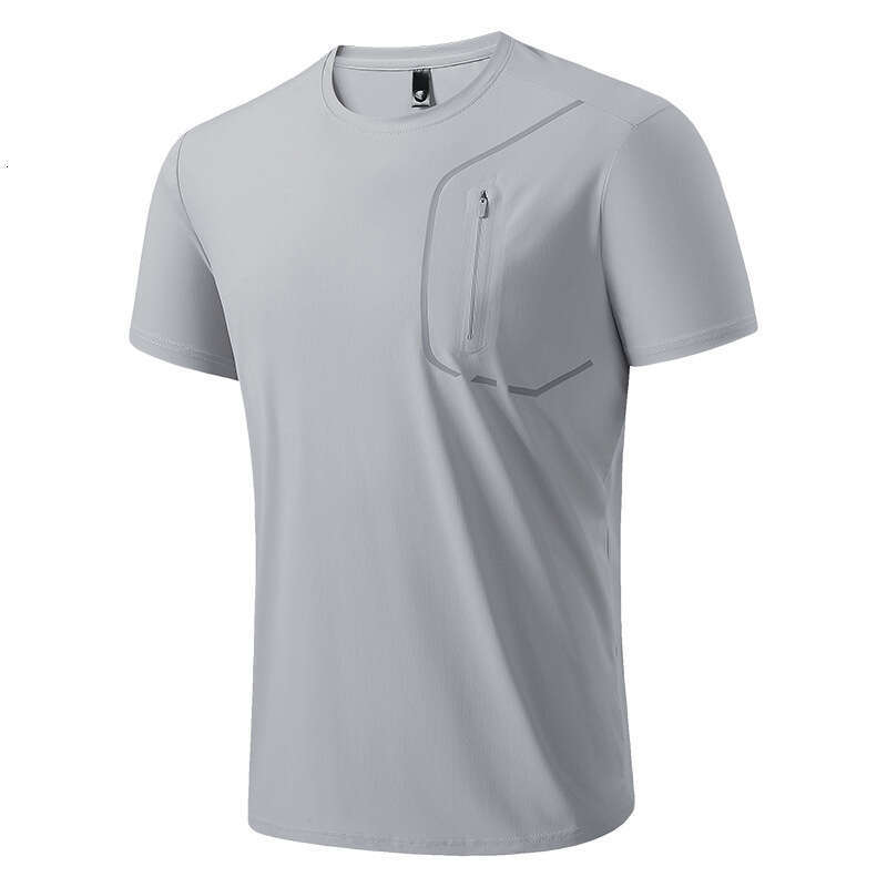 Summer Ice Silk Cool Men's Round Neck Short Sports Fitness Top Running Thin Quick-Dry Half Sleeve T-Shirt Men