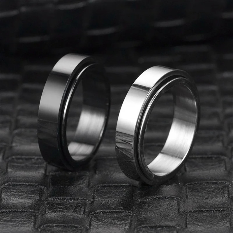 Anti Stress Anxiety Fidget Spinner Couple Rings For Lovers Rotating Stainless Steel Wedding Band Knuckle Jewelry Anillo 250716