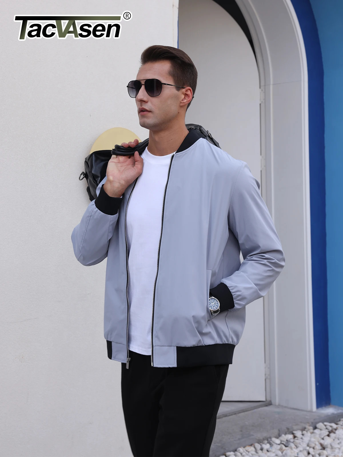 TACVASEN Lightweight Bomber Jackets Mens Waterproof Casual Jacket Outdoor Basketball Jakcets Coats With Pocket Windbreaker 250717