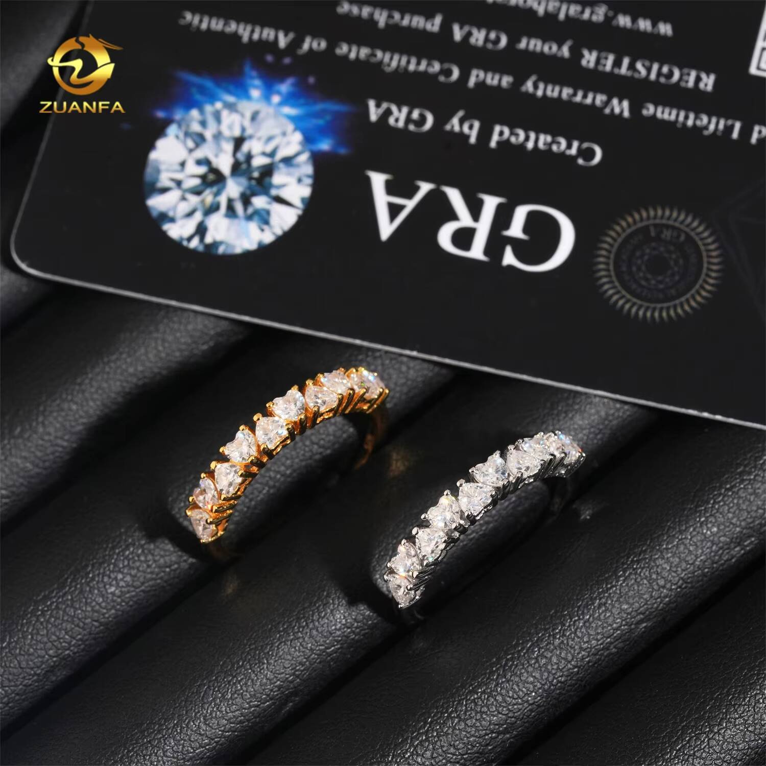 New Arrivals D Color Diamond Heart 3mm Half Eternity 925 Silver Moissanite Engagement Ring