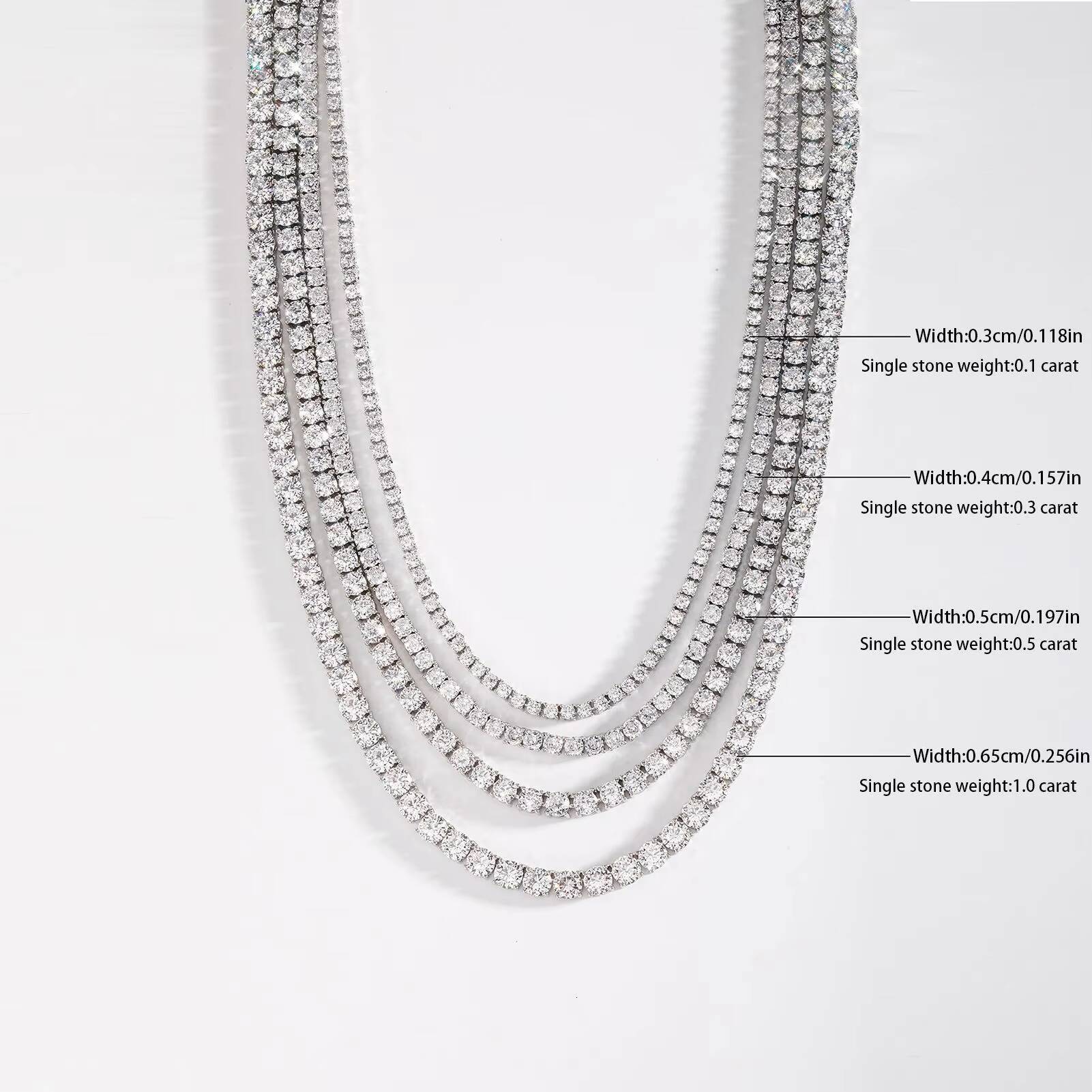 Hip Hop 925 Silver Moissanite Tennis Chain 18k White Gold Iced Out Diamond Bracelet Necklace Fine Jewelry Sets for Men Women