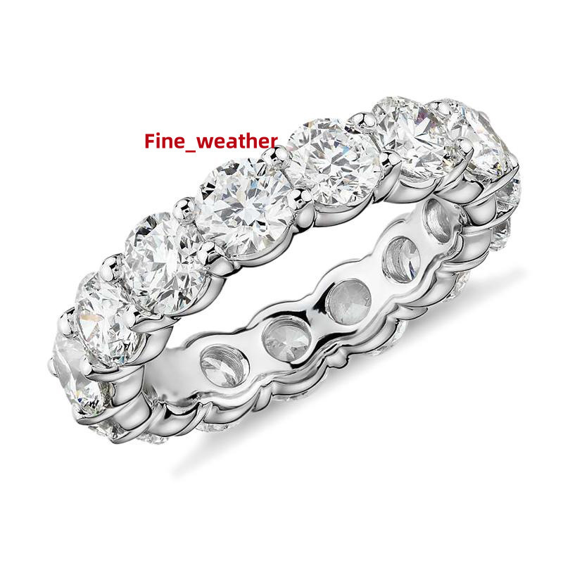 Custom Senior Jewelry White Gold Plated 925 Sterling Silver Moissanite Diamond Eternity Engagement Ring