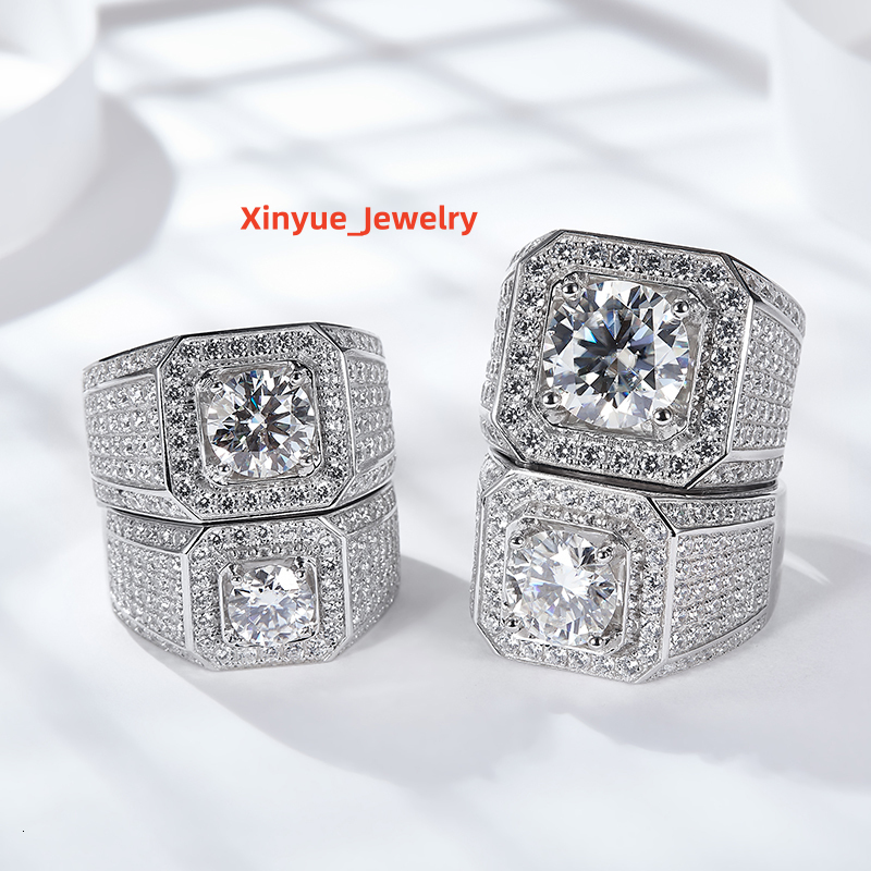 Hot Sale Moissanite Silver Ring Huge Stocks Engagement Rings 1-5CT Moissanite Center Stone Engagement Men Ring.