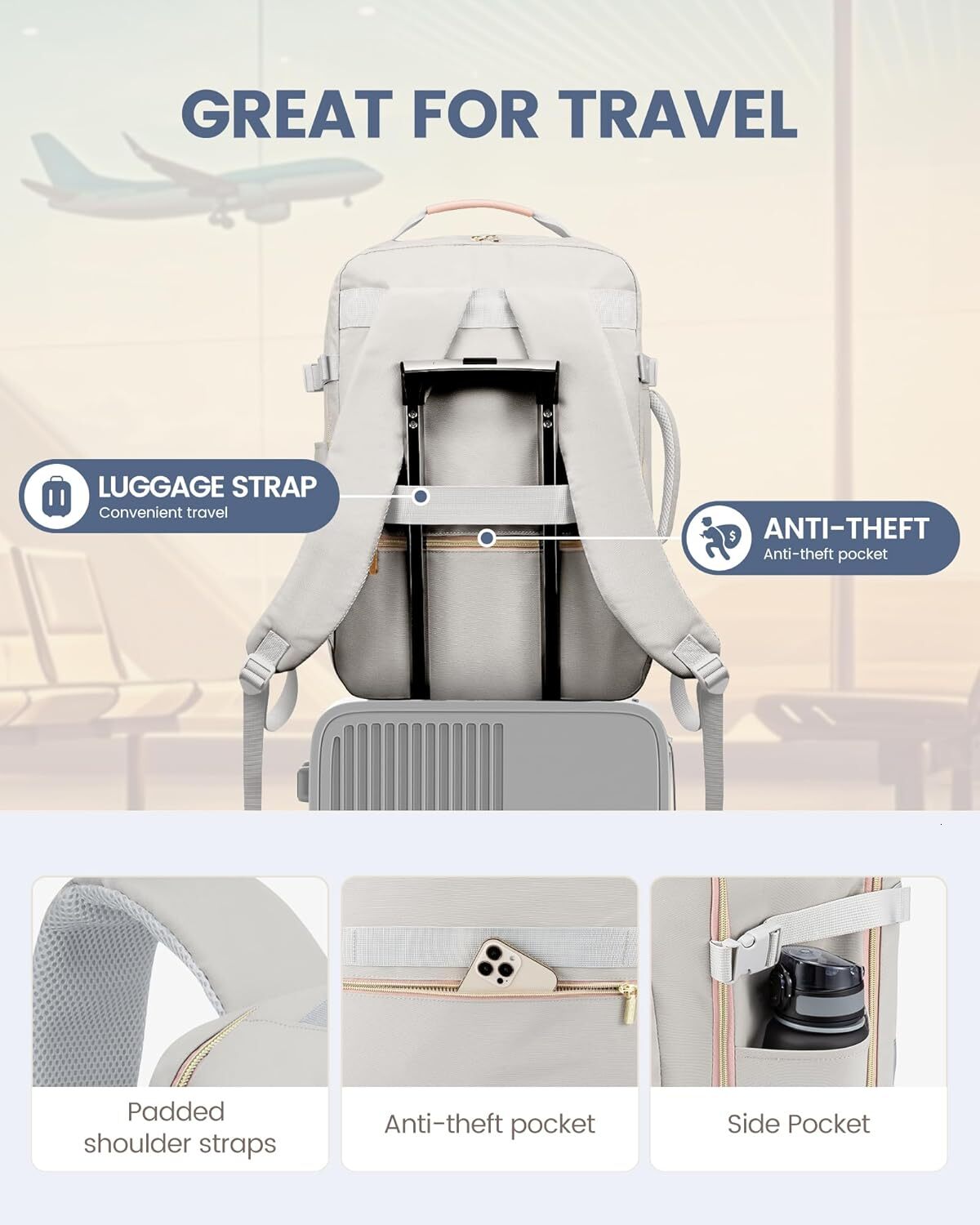 YMX LOVEVOOK Carry on Travel Backpack, 40L Waterproof Large 17inch Laptop Lage Daypack as Personal Item Flight Approved, Business Weekender Overnight 