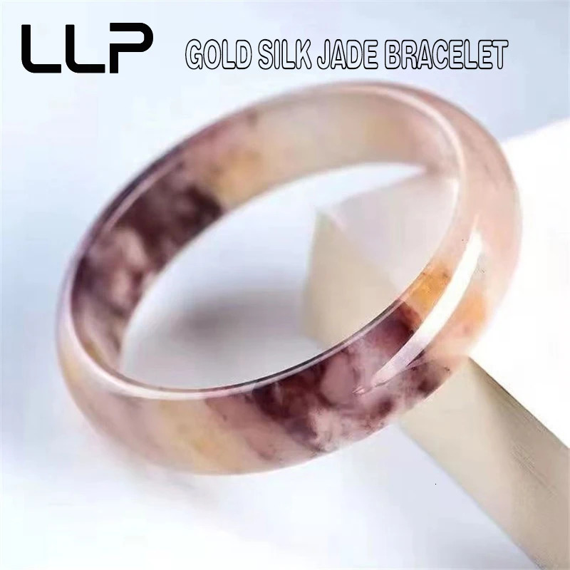 Natural Hetian Golden Silk Jade Bangle Charms Fashion Fine Jewelry Sets er Women Bracelet Souvenir Holiday Gifts 250716