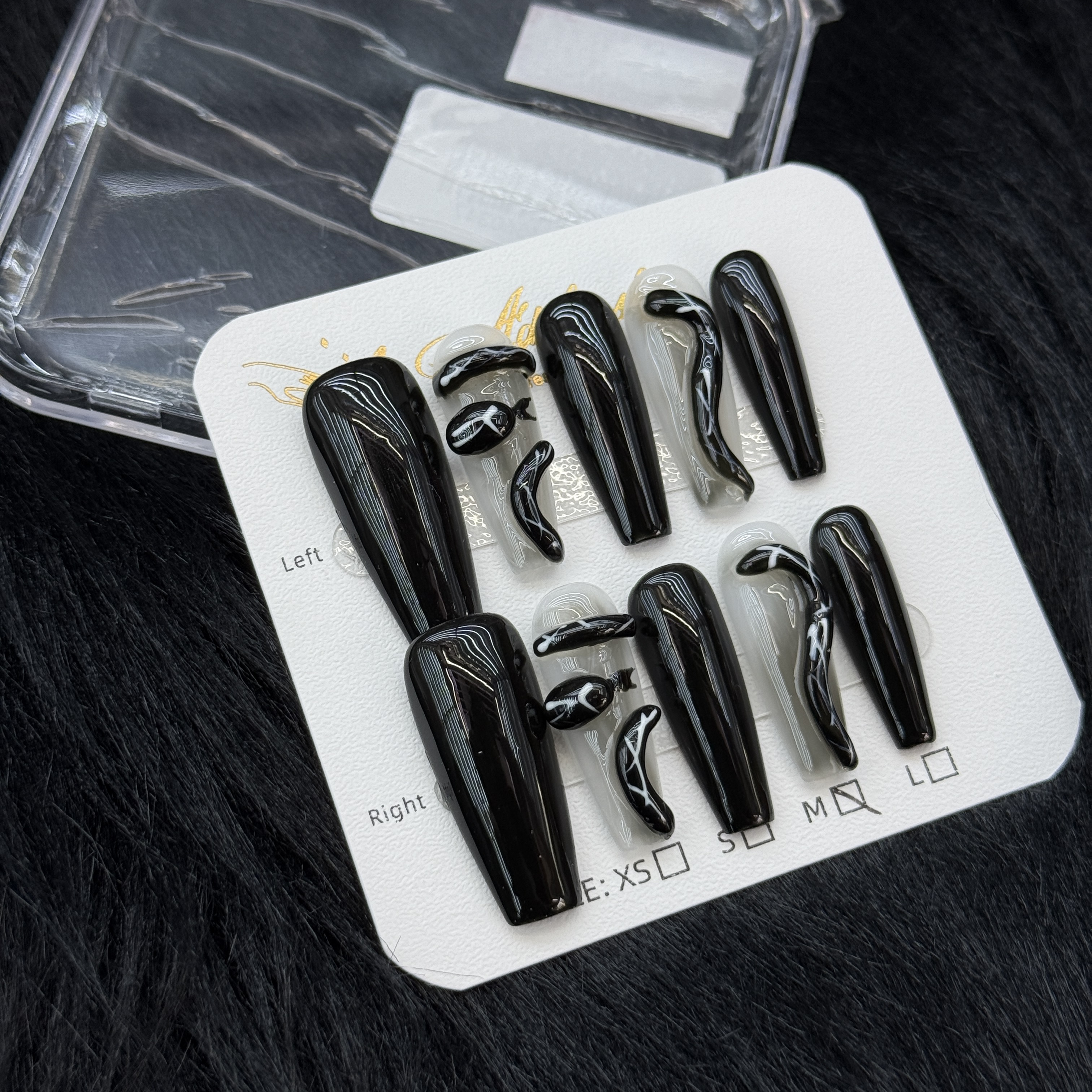False Nails 10pcs Long Coffin Glossy Black 3D Snake Design Detachable Full Cover Press On DIY Handmade press on nails for daily,business,party,birthda
