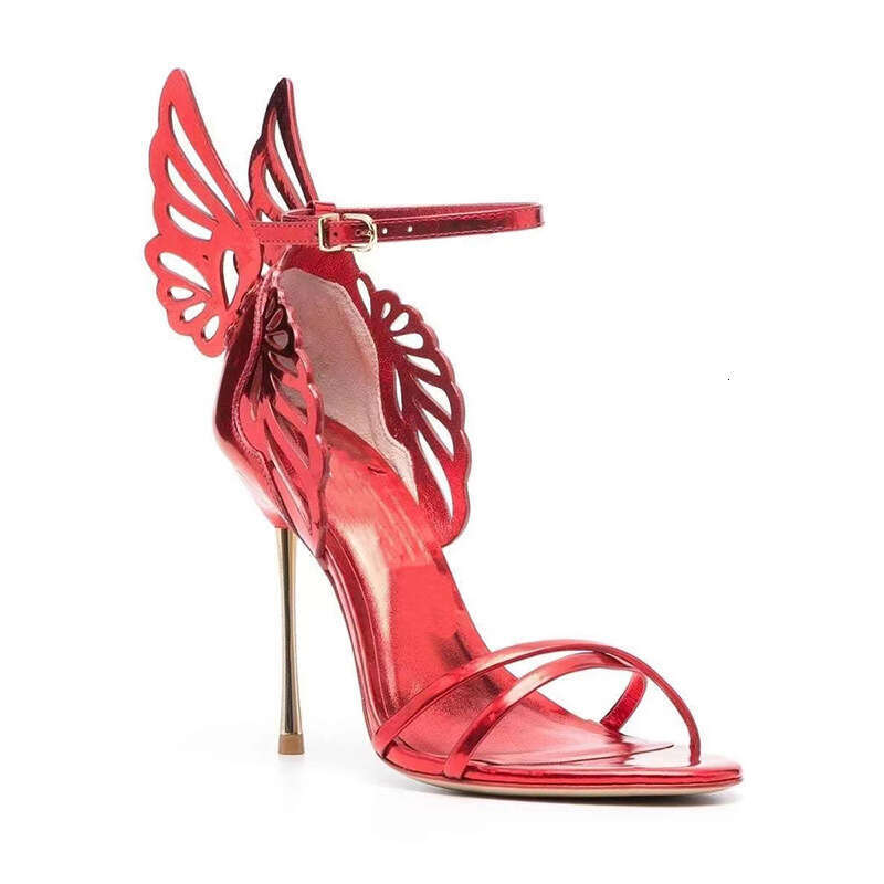 2023 New Round Toe One-Strap Hollow Wing Stiletto Ultra High Heel Sexy Plus Size Women's Sandals