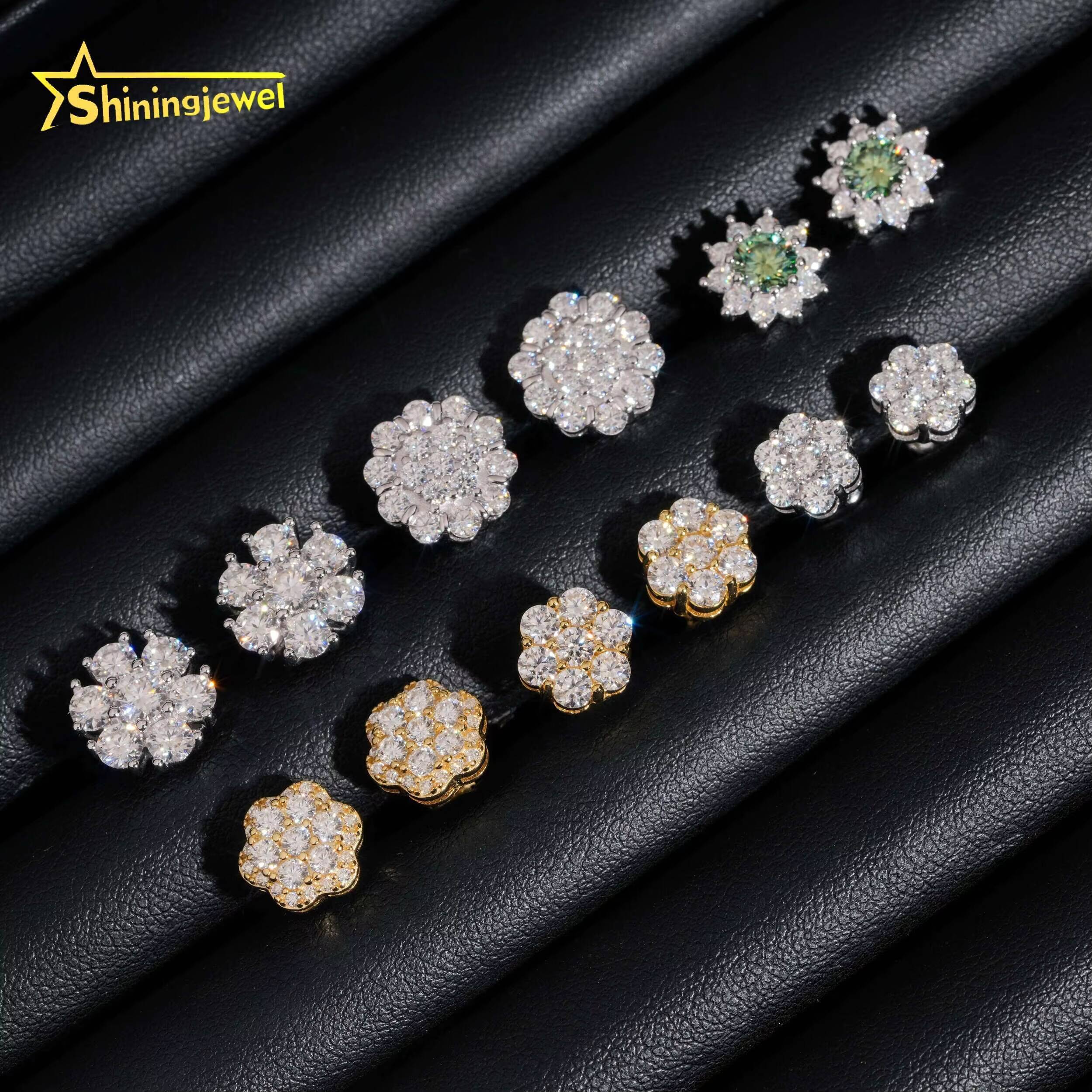 Hot Selling Hip Hop Flower Moissanite Earrings Screw Back Fine Jewelry Men Women Stud Earrings Moissanite 925 Sterling Silver