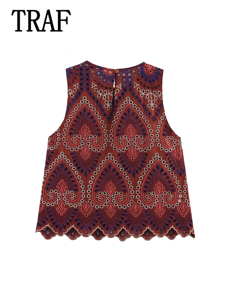 TRAF Women Embroidery Hollow Out Suit 2025 Summer Casual Chic ONeck Fashion Sleeveless Top Long Skirt 250717