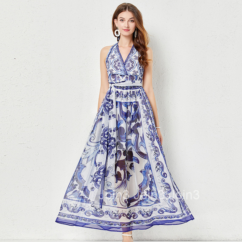 496 Summer New Womens Fashion Elegant Sexy Tie Backless High Waist Slim Dress Flared Long Dress