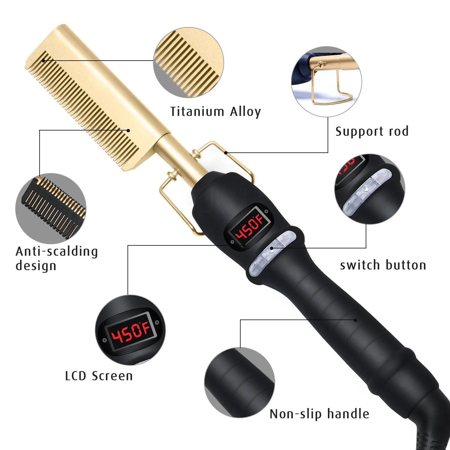 Comb Hair Straightener Electric Comb Brush Flat Iron Electric Heating Comb With LCD Display Hair Straightener For Wig 250717