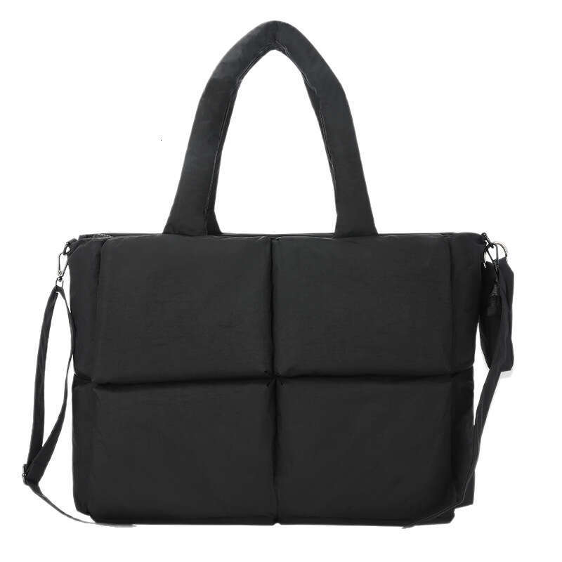 Simple Down Solid Color Cotton-Filled Space Tote Soft Checkered Handbag Shoulder Bag