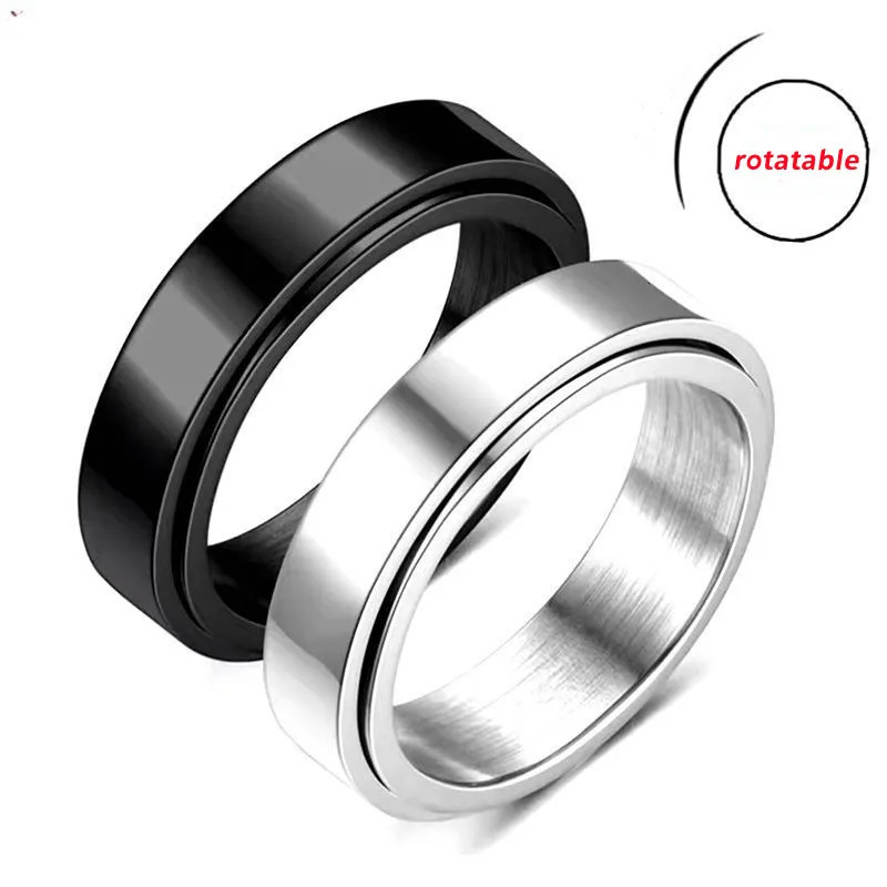 Anti Stress Anxiety Fidget Spinner Couple Rings For Lovers Rotating Stainless Steel Wedding Band Knuckle Jewelry Anillo 250716