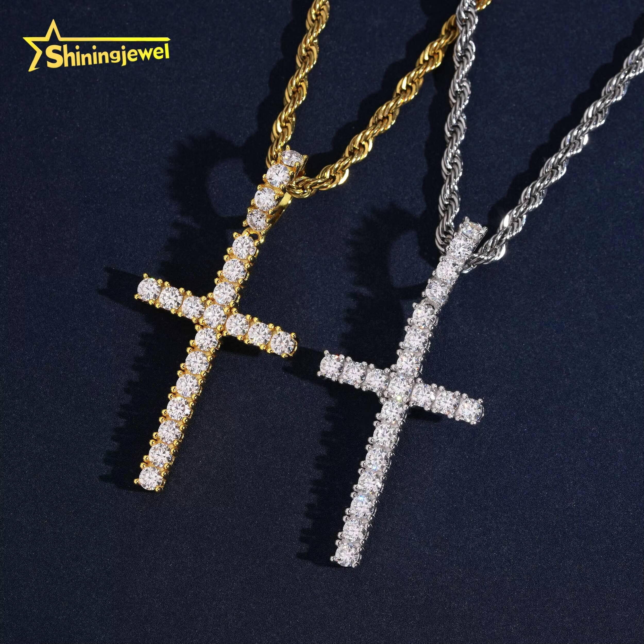 USA Stock Ready Shipping Classic Cross Moissanite Hip Hop Pendant Solid 925 Silver Hip Hop Jewelry Moissanite Pendant Charm