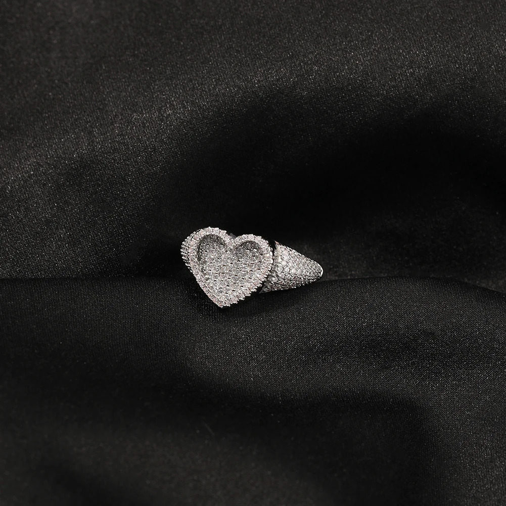 THE BLING KING Sunken Heart Ring Micro Paved Out Bling Cubic Zirconia Ring Exquisite Gift For Men Women Punk HipHop Jewelry 250717