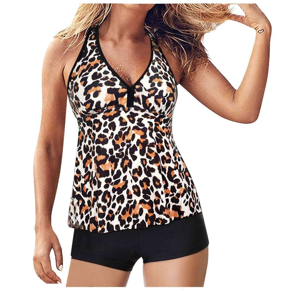 Conservative Belly Covering Floral Print Bikini Set Women's Separate Swimsuit Tankini Flat Briefs Chinese Brand AE Stock