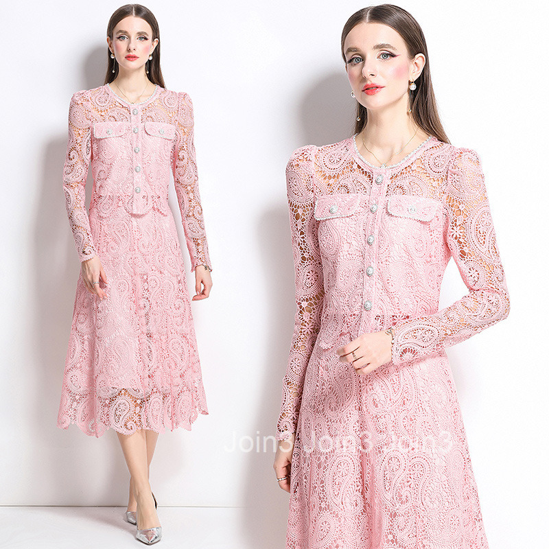 8583 New Water-Soluble Lace Set Heavy Craft Fashion Top + Skirt for Women