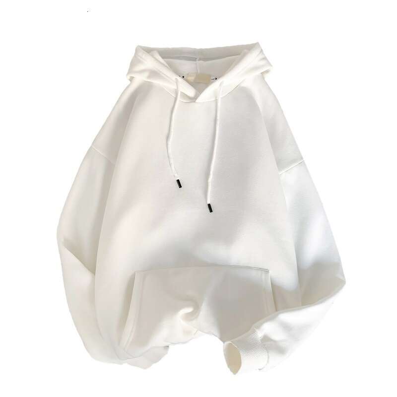 Autumn Winter INS Hooded Solid Color Fleece Sweatshirt Men Trendy Student Loose BF Pullover Casual Jacket