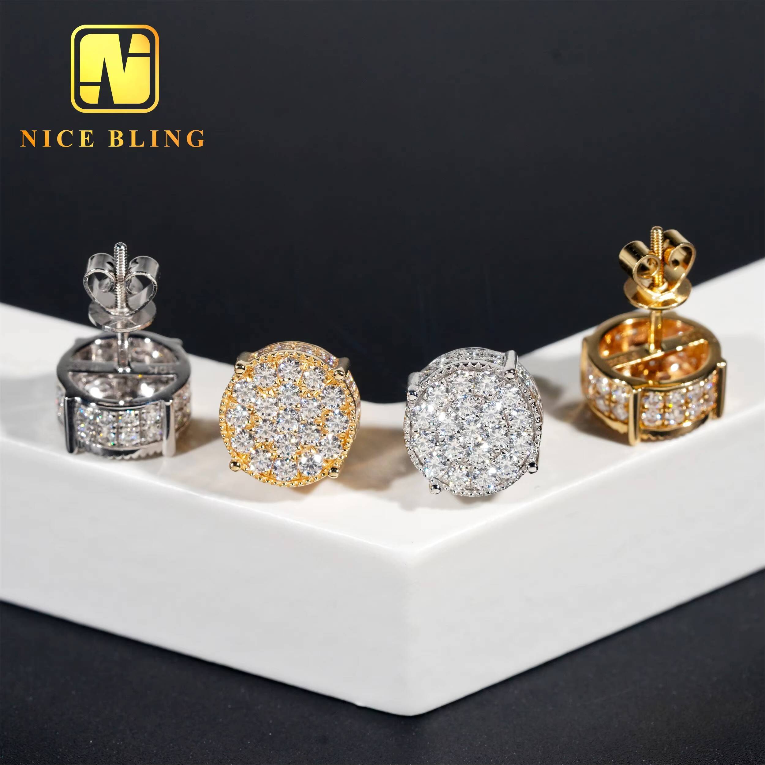 10K Solid Gold Moissanite Earrings Full Iced Out Lab Diamonds 10MM Luxury Men Women Ear Studs for Gift Wedding Engagement