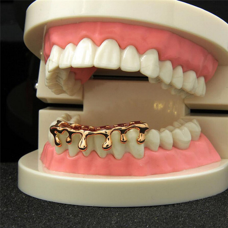 New Hip Hop Gold Plated Water Drop Bottom Teeth Grillz Bling Bling Prop Teeth Decoration