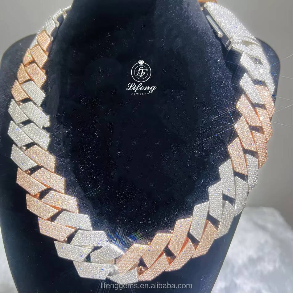 Custom 23mm 4-Row Two-Tone Hip Hop Cuban Link Chain Iced Out Falwless Moissanite Diamond Necklace Miami Style