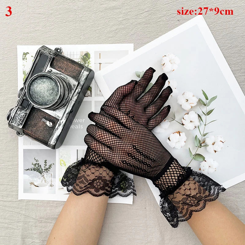 Black White Mesh Fishnet Gloves For Women Lace Bow Wrist Gloves Full Finger UV-Proof Driving Gloves Lady Sheer Fishn Net Gloves 250717