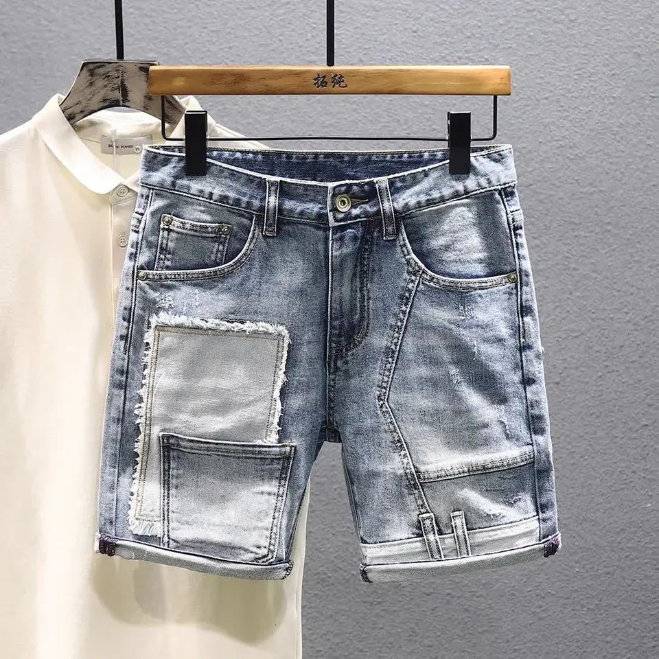 Clothing Mens Patchwork Summer Trendy Loose Straight Casual Denim Versatile Pocket Shorts Jeans Hombre 250718