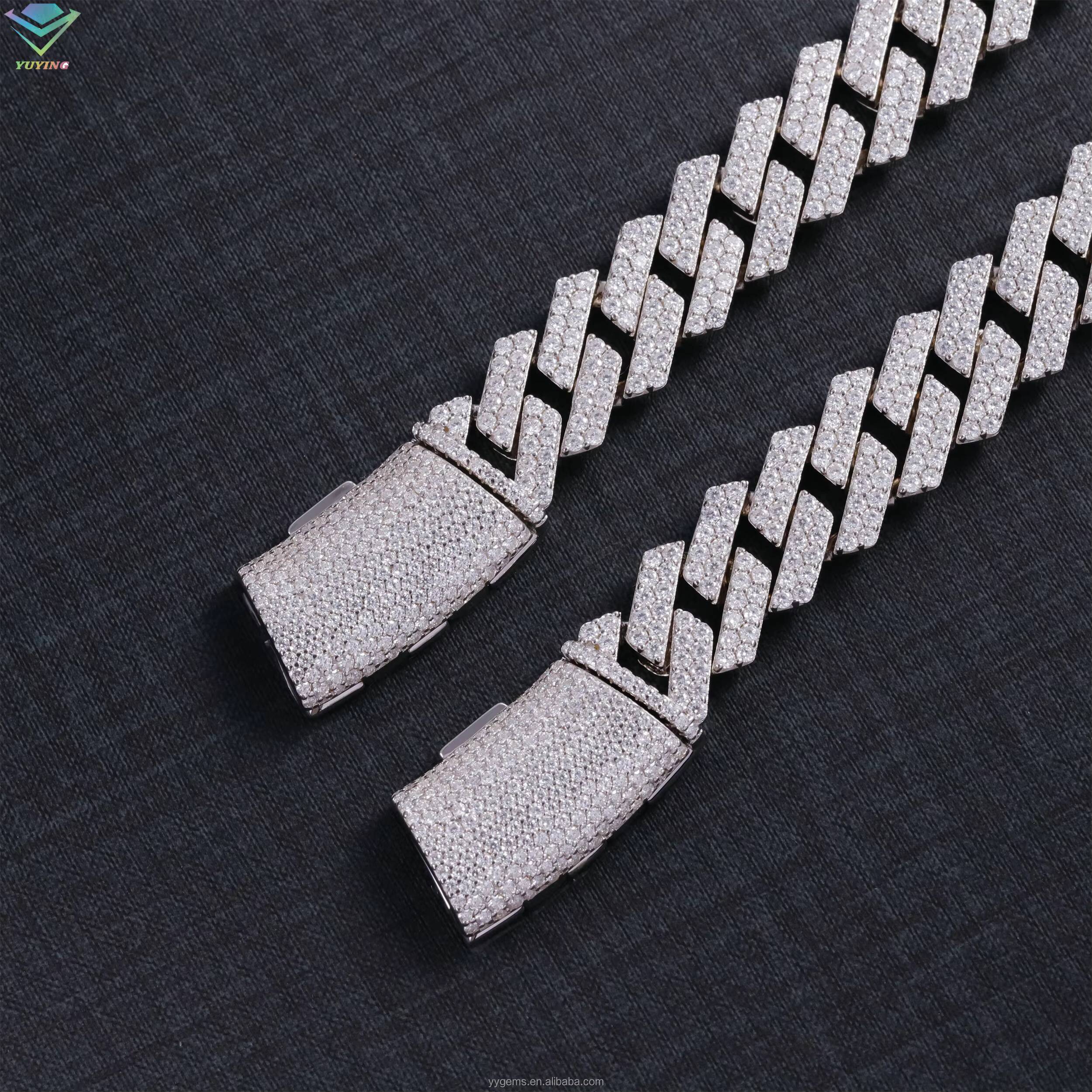 Hip Hop Jewelry Moissanite Bracelet 2rows 14mm Wide S925 Silver VVS Moissanite Iced Out Diamond Cuban Link Bracelet