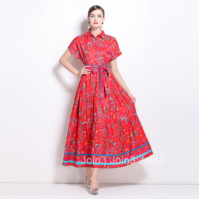 9890 summer new womens clothing fashionable temperament waist cinching and slimming printed large swing long skirt dress
