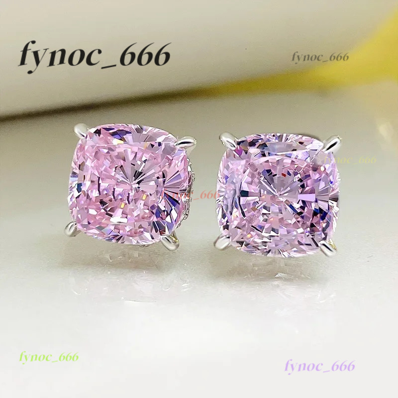 Desire Super Flash Cherry Blossom Pink Diamond Earrings Imported High Carbon Fat Square Large Face Womens