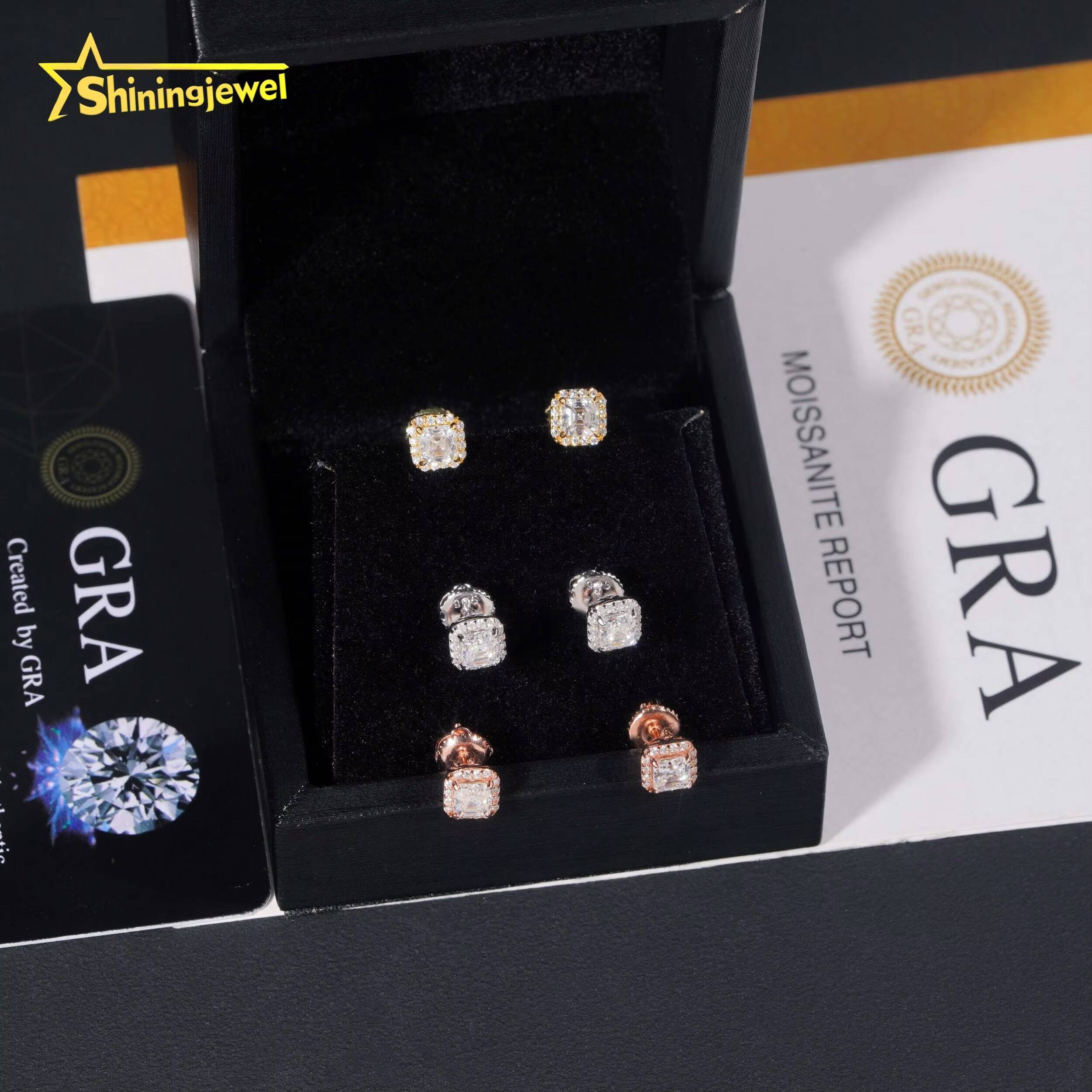 925 Silver Jewelry Pass Diamond Tester Hip Hop Stud Halo 4mm Asscher Cut Mens VVS Diamond Earring