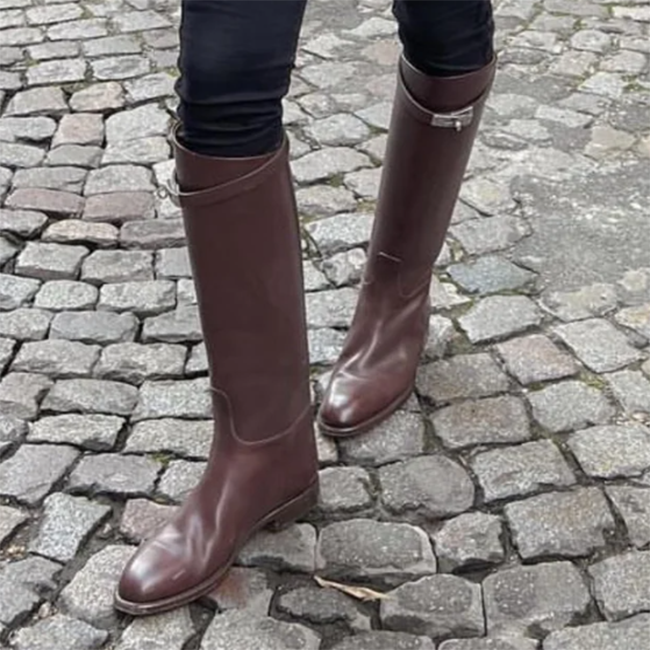 Kelly Riding Booties Fashion Lady Buckles Martin Long Boots Comfort Genuine Leather Women Tall Boots Knight Over Knee Boots Black Suede Leg Boot Size 35-42EU