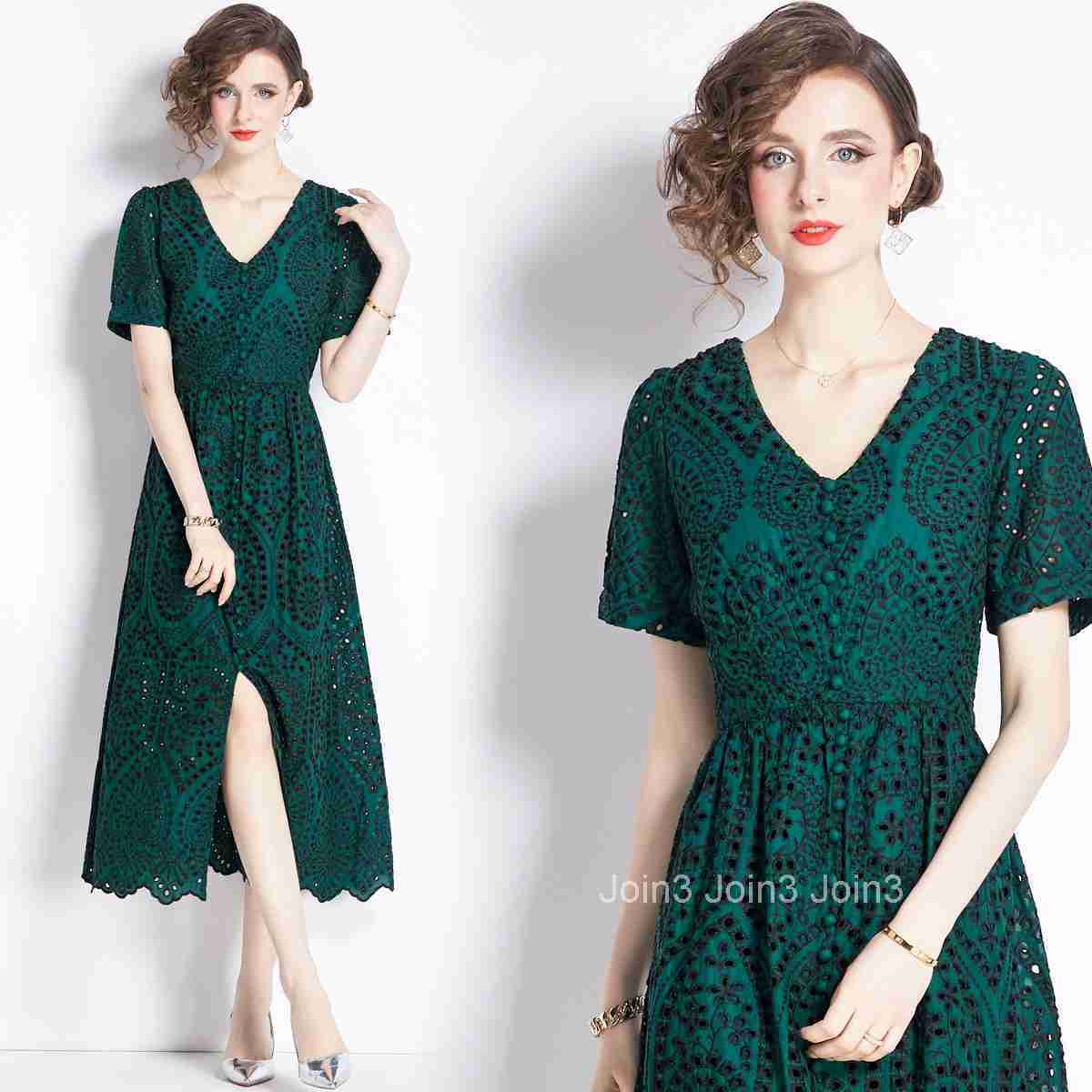 5832 Summer New Womens Fashion Elegant Lace Embroidery Fashionable Slimming Slit Long Dress
