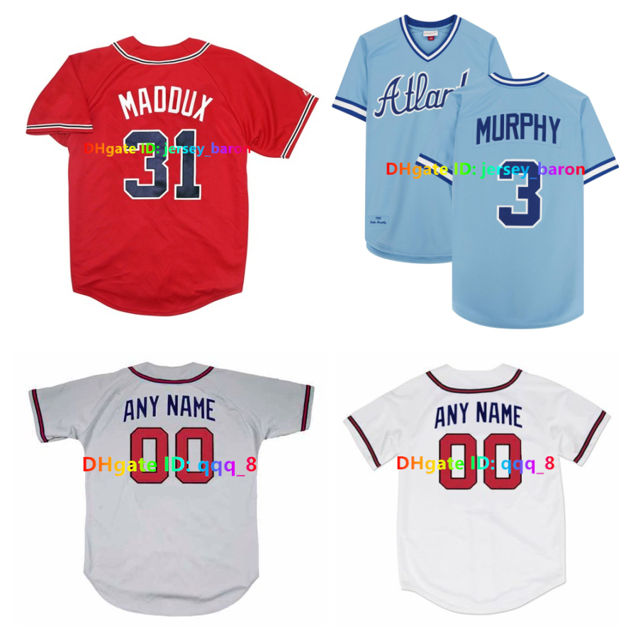 Dale Murphy Deion Sanders Braves Throwback Baseball Jerseys Hank Aaron Ronald Acuna Jr. Chipper Jones Phil Niekro Andruw Jones ANDY CHANNEL MESSERSMITH Size S-4XL