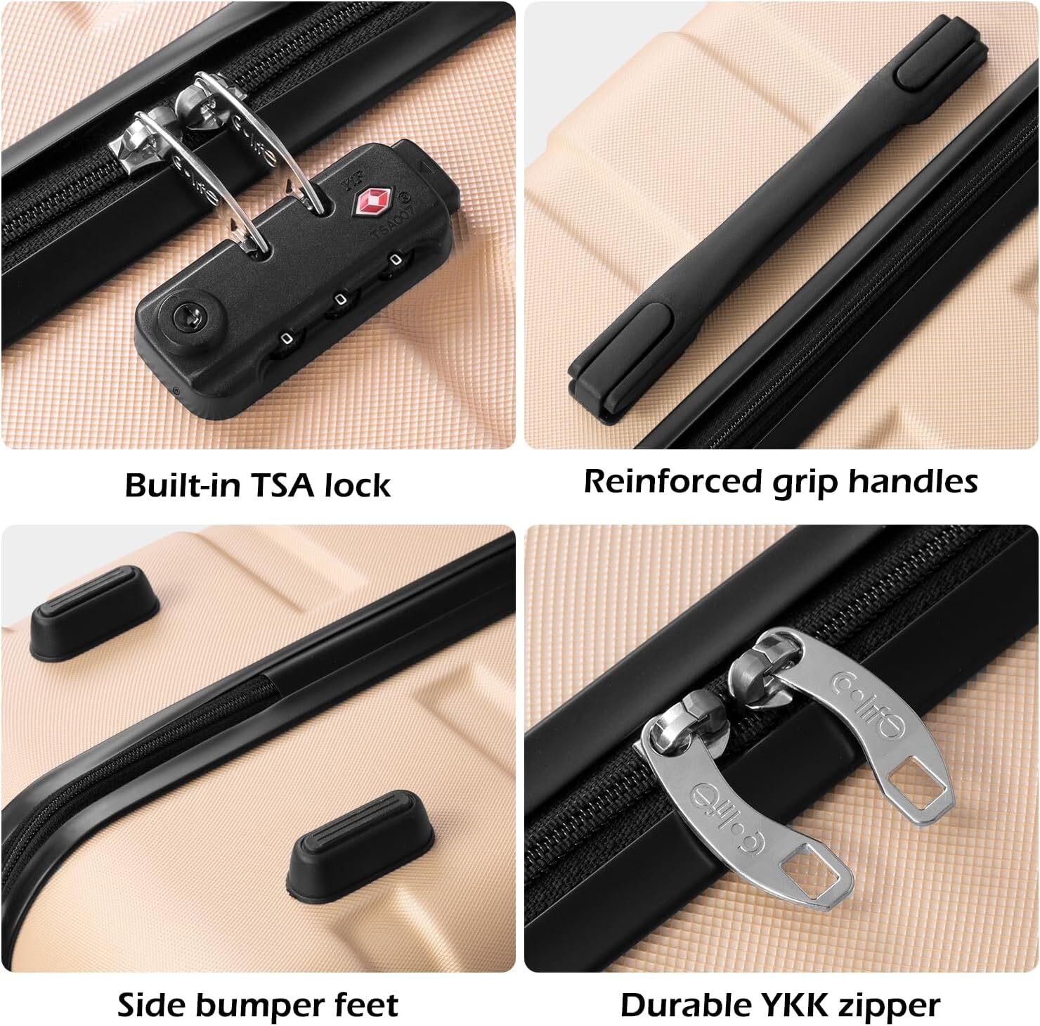 DHYMX Coolife Lage Piece Set Suitcase Spinner Hardshell Lightweight TSA designer bag Lock (apricot white, 3 piece set(20in24in28in))