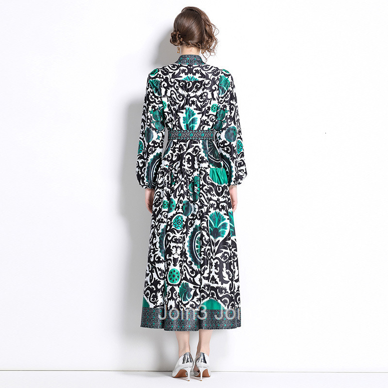 8755 Fashion Elegance Style Stand Collar Single-Breasted Printed Dress