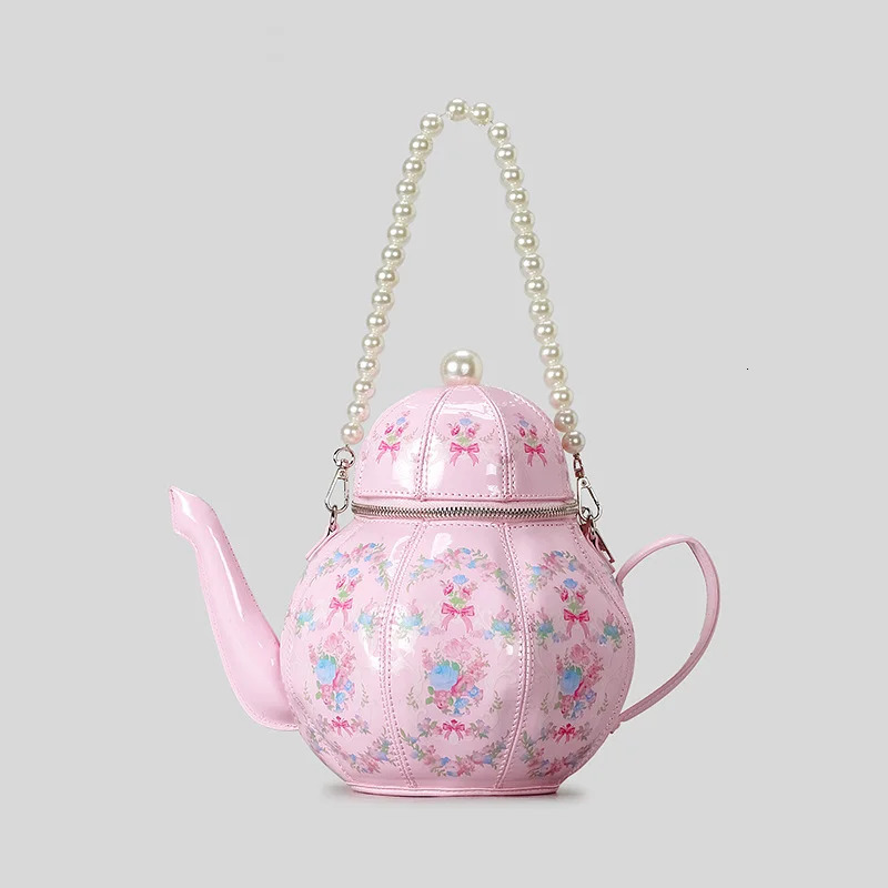Creative Vintage Printed Teapot Women Handbags Pearls Chains Shoulder Bag er Crossbody Bag Small Buckets Bag 250717