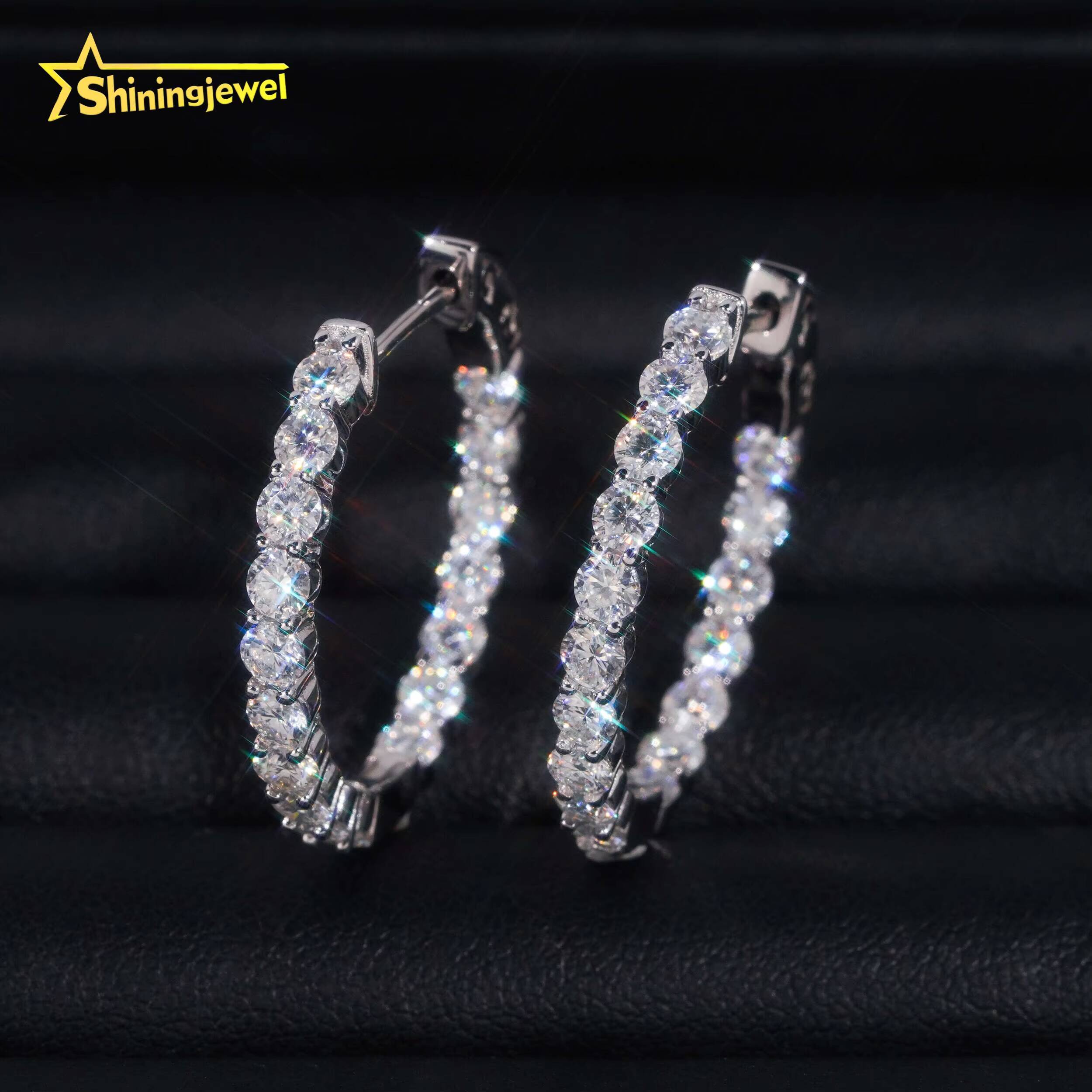 Fine Jewelry Fashion 925 Silver Circle 29mm Width Gold Plated Moissanite Hoop Earrings for Women