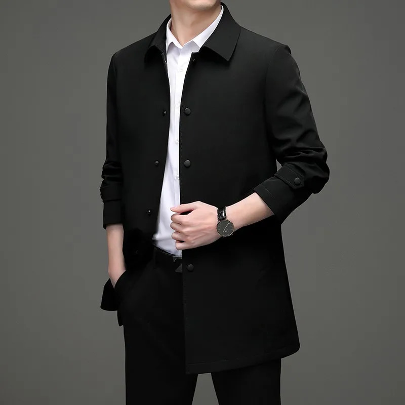 High quality Solid Trench Coats Mens Business Casual Fashion Wild Trench Turn-Down Collar Slim Trench Coat Male 250716
