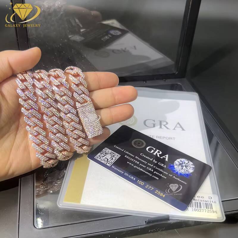 Fashion Jewelry Necklace GRA Certified Iced Out Hip Hop Rose Gold Plated Moissanite Cuban Link Chain
