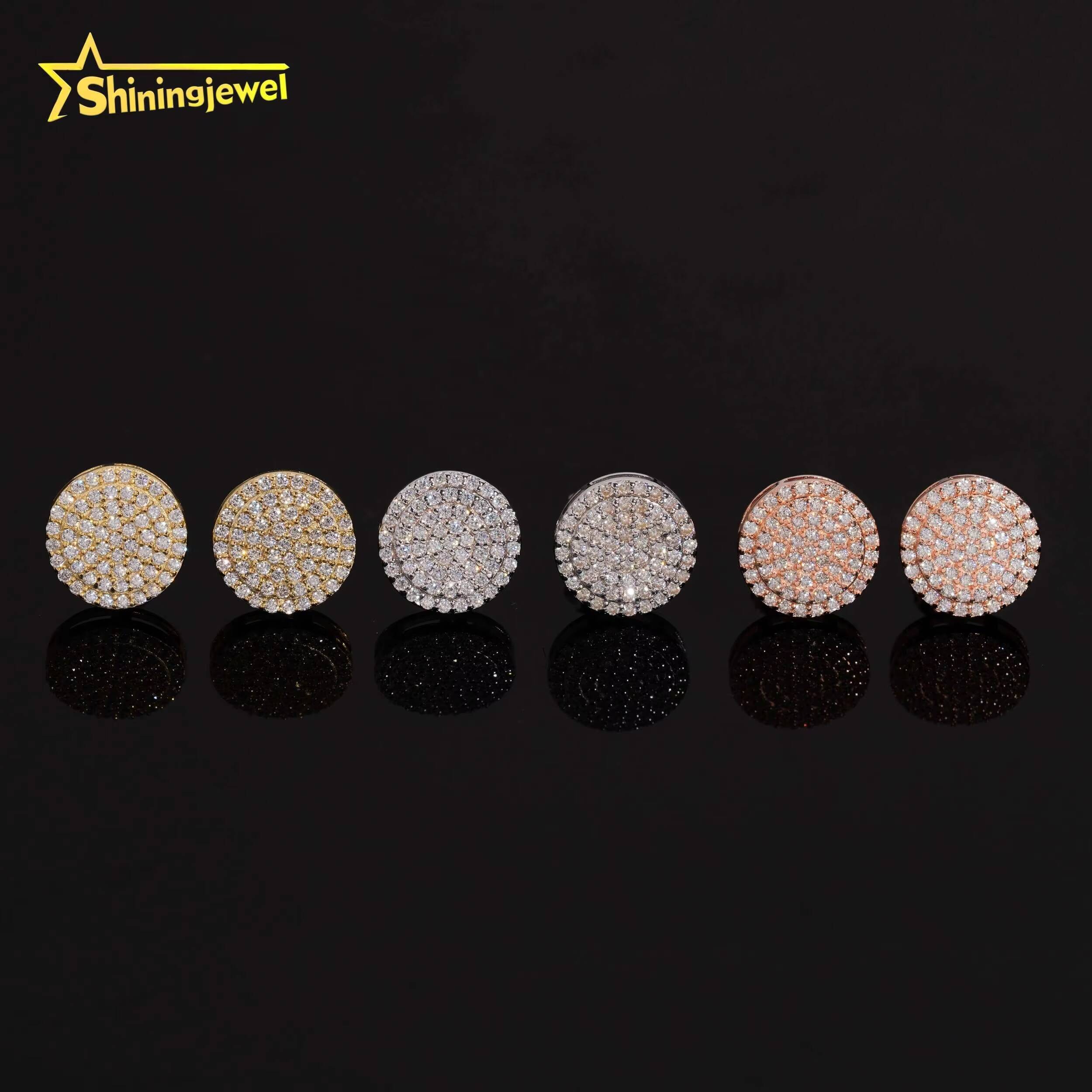 Hip Hop Jewelry Round Iced Out S925 Sterling Silver VVS Moissanite Rose Gold Stud Earrings