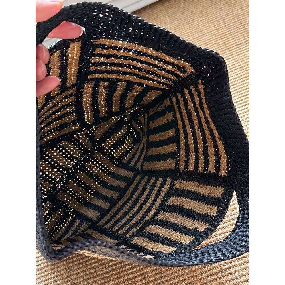 Fashion Handmade Natural Raffia Straw Woven Women Stripe Daily Bag Handbags Office Designer Tote High Quality Purse