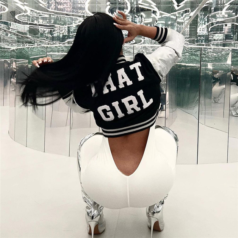 Free shipping designer coat for women Fashionable and minimalist letter printed cardigan with zipper and slim fit jacket