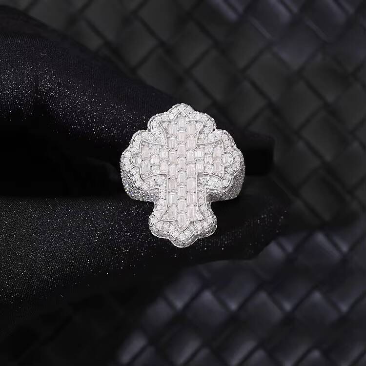 Hot Sale Cross Ring Gold Plated 925 Sterling Silver D Color VVS Moissanite Diamond Ring for Men Jewelry