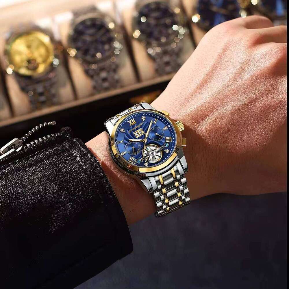 DHgargets Men's Automatic Mechanical Watch - Tourbillon, Skeleton Dial, Day/Date, Luminous, 50M Waterproof, Stainless Steel Business Watch